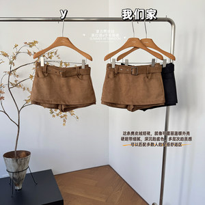 
Late Qi Yue Retro Versatile Suede Belt A-Line Short Skirts Women's Autumn Maillard Casual Skirt
