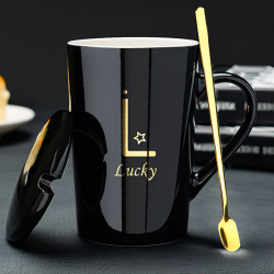 Creative Ceramic Mug with Lid and Spoon, High Aesthetic Value, Suitable for Couples, Men and Women, Home and Office Use, Coffee and Tea Pairing Cups