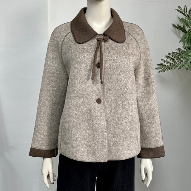 Double-sided wool coat for women, short woolen coat for small people, middle-aged women and mothers, fashionable warm lapel tops