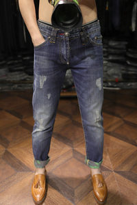 
European casual style mid-waist slim legs small feet reversible camouflage trousers dark skull personalized jeans for men