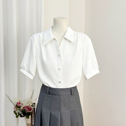 French White Satin Short-Sleeved Shirt for Women, Summer 2026 New Style, Interview, Professional Work Clothing, Formal V-Neck Top