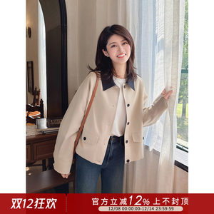 
Zilulai enjoys a comfortable trip~Bahn style contrasting lapel short loose casual windbreaker jacket for women 63X