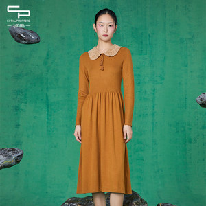 One city painting one winter commute retro design high -waisted woolen dress big lapel large waist waist thin solid color long skirt
