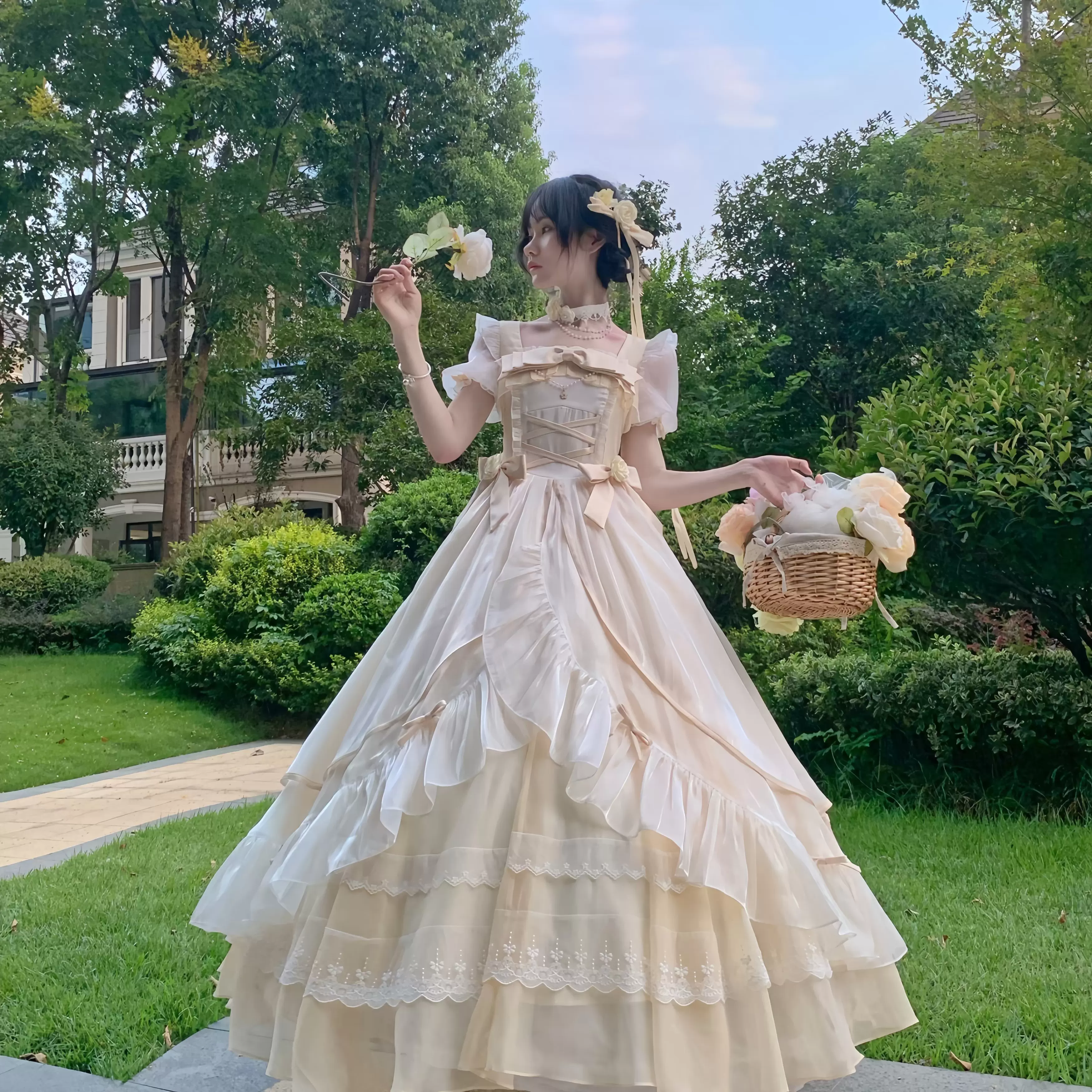 粉绿色lolita裙子 呜呼大裙子Lolita高贵优雅生成色成人礼生日party超仙在逃公主裙-Taobao Malaysia
