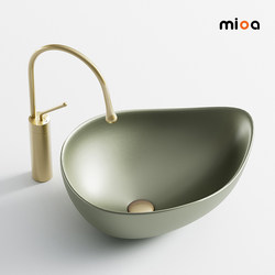 Medieval-Style Olive Green Ceramic Countertop Basin for Bathroom, Home Washbasin, Balcony Deep Wash Basin, Hotel Single Basin