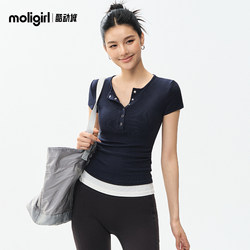 Magical Girl Stunningly Beautiful Yoga Outfit Fake Two-Piece Short-Sleeved Henley Shirt Quick-Drying Breathable Lu Same Style T-Shirt