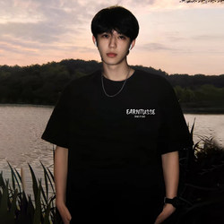 Heavyweight Black Short-Sleeve T-Shirt for Men, Summer American Minimalist Style, Letter Print, Pure Cotton, Loose Fit, Plus Size, Trendy Brand Tee