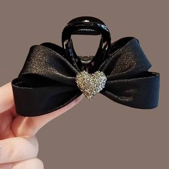 High-end rhinestone love bow clip women's high-end back head shark clip