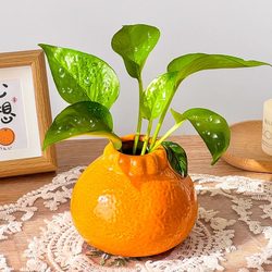 Orange Small Vase Decoration for Living Room, Flower Arrangement, Hydroponic Flowers, Green Radish, Green Plants, Desktop Decoration, Light Luxury and High-End Feel