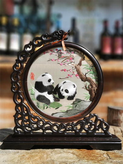 蜀绣熊猫双面绣工艺品|中国风摆件|成都纪念品|送老外礼物