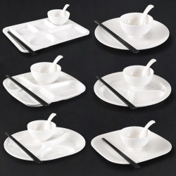 Melamine fast food plate commercial school canteen tableware set imitation porcelain plastic three-four-grid six-grid dinner plate rice plate