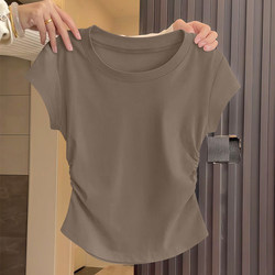 Threaded Short-Sleeve T-Shirt for Women, 2025 New Summer Style, Elegant and High-Quality, Waist-Cinching, Asymmetrical, Can Be Worn Alone, Flattering and Versatile Top