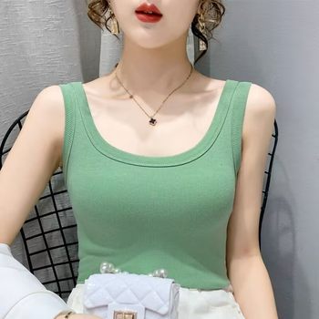 The new threaded cotton vest woman wears spring covering a pair of campaign with a suspender, sleeveless anti -glow and bottoming top female summer
