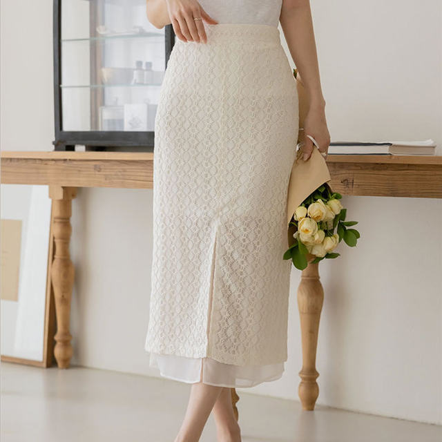 Fashion uprising Korea sweet 2025 spring and summer high luxury lace slit zipper skirt od25031208
