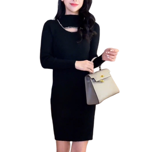 Half turtleneck mid-length sweater for women 2025 autumn and winter new slim-fitting inner wear slim beaded long-sleeved knitted bottoming shirt