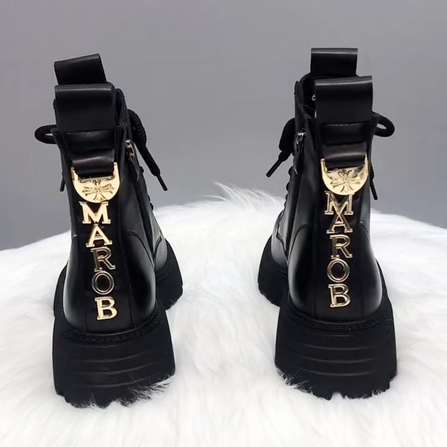 Genuine leather thick-soled Martin boots for women 2025 autumn and winter new style plus velvet to keep warm British style versatile internet celebrity popular short boots