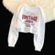 Pure cotton round neck short sweatshirt for women 2025 new spring and autumn thin printed long sleeves high waist short top autumn