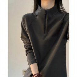 American-Style Half-Zip Thermal Base Layer Men's Long-Sleeve T-Shirt for Autumn and Winter Outdoor Fitness and Sports, Heavyweight Regular Shoulder Sweatshirt