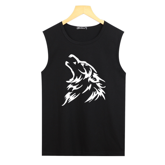 Tank top men's sleeveless t-shirt, pure cotton, large round neck, loose, wide shoulder cuffs, fitness, basketball, sports bottom, sweat vest