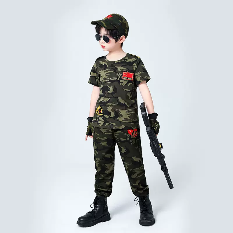 儿童迷彩服套装男童特种兵军训警服解放军衣服夏季纯棉短袖童装潮