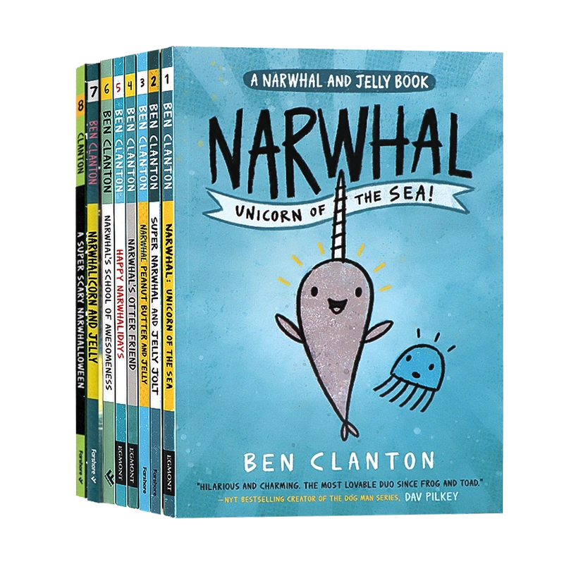 獨角鯨和水母12345678 英文原版A Narwhal and Jelly book 海洋生物科普