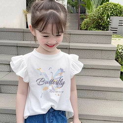 Girls' T-Shirt Short-Sleeved Summer Wear 2026 New Korean Style Fashionable Kidsren's T-Shirt Summer Little Girl Butterfly Top
