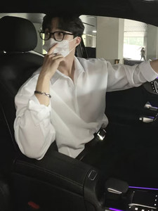 Little incense breeze with white shirts, men's high -level sense, loose long sleeves, anti -wrinkle, anti -wrinkle without trace shirt ice silk chiffon inch shirt
