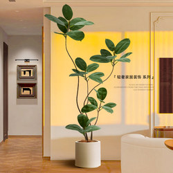 Artificial Green Plant Rubber Tree Next to the Living Room Tv Cabinet, Light Luxury Floor-Standing Decoration, Large Indoor Simulated Plant Fake Potted Plant