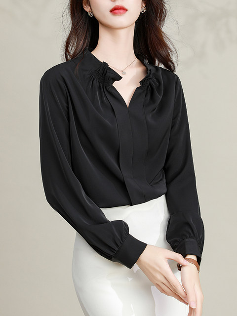 New autumn and winter temperament V-neck printed long-sleeved shirt