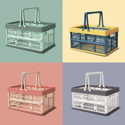 Supermarket Eco-Friendly Shopping Basket with Handle, Snack Storage Basket, Foldable Outdoor Picnic Basket, Plastic Egg Storage Basket