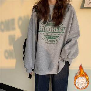 
Velvet thickening Korean style sweatshirt for women round neck letter loose couple wear bottoming shirt for women foreign trade cross-border women's clothing trend