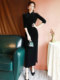 Black velvet cheongsam sexy long women's autumn and winter long-sleeved retro Chinese style modified dress for daily wear