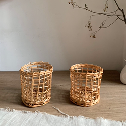 Send 2 Pieces! Export Trade ins Retro-Style Wicker Small Storage Basket Pen Holder Flower Pot Decorative Hollow Cup Holder