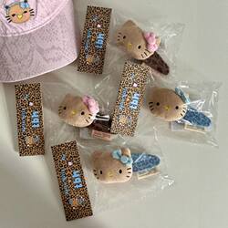 Hellokitty Hairpin Black Leopard Print Series Japanese Plush Cartoon Hair Accessory Cute Girl Bangs Side Clip