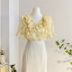 V-neck ruffled floral chiffon shirt sweet age-reducing short-sleeved shirt for women in summer design fashionable shirt top