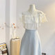 Spliced ​​French round neck short-sleeved shirt for women 2025 summer bow design niche chiffon shirt top