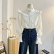 White fungus lace stand-up collar long-sleeved shirt for women 2025 spring design layered shirt sweet temperament top