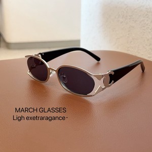 
Trendy brand sunglasses new metal frame gold hollow temple sunglasses oval mid-century style fashionable female retro