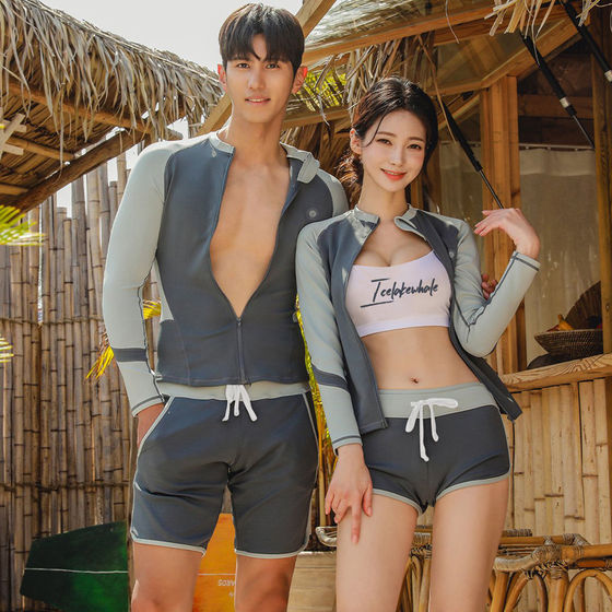 
Wetsuit women's long-sleeved two-piece couple sun protection quick-drying surfing swimsuit set snorkeling suit jellyfish suit surfing