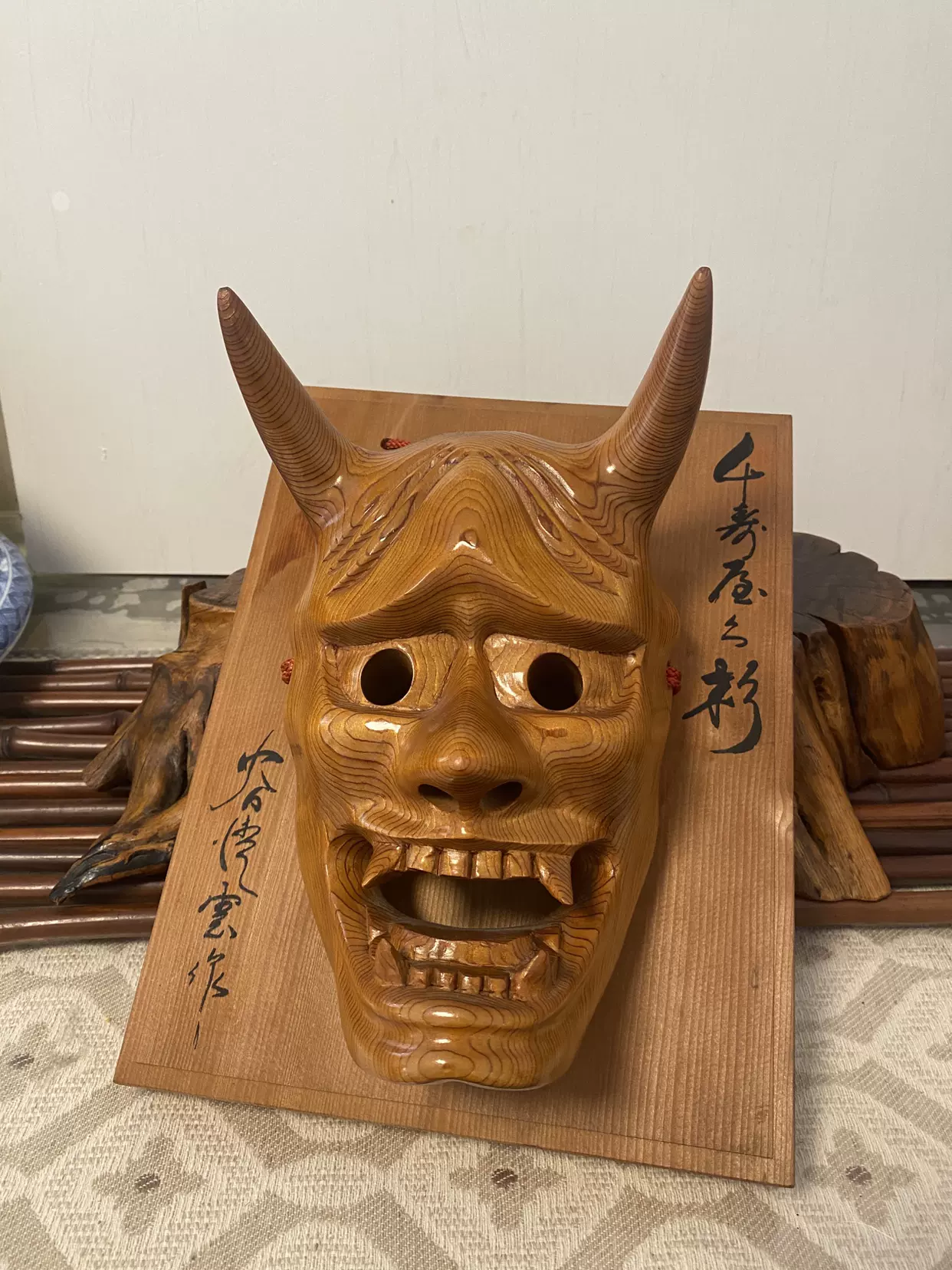 日本制千年屋久杉整木剖制实木材除魔般若面立体面具挂饰名家作-Taobao