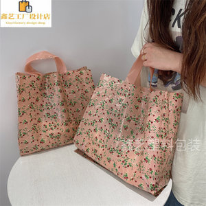 Retro floral handbag gift bag clothing store bag shopping bag women's clothing packaging bag thickened plastic bag wholesale