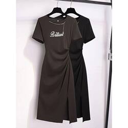 Asymmetrical Cut Casual Black Dress for Women, New Summer Hepburn Style Slim-Fit T-Shirt Bodycon Dress