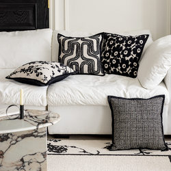 Light French-Style Living Room Sofa, Modern and Simple, High-End Feel, Black and White Pillowcases, Beige Cushions, Light Luxury Cushions