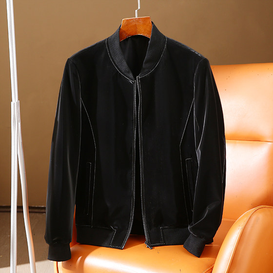 Visible luxury! Delicate sheepskin! Foreign trade men's spring and autumn fashion baseball collar genuine leather jacket