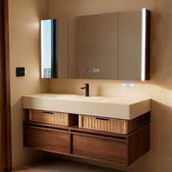 Medieval-Style Double-Layer Bathroom Cabinet with Integrated Rock Slab Hot-Bent Basin, Smart Mirror Cabinet, Bathroom Vanity Sink Combination