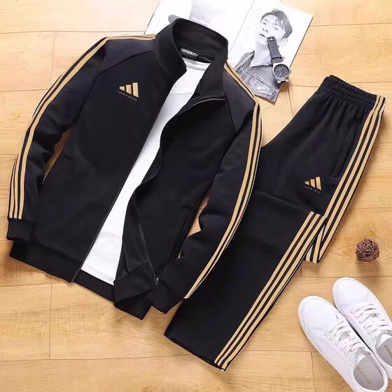 
Adidas Sports Set Men's Spring New Gold Label Stand Collar Jacket Three Striped Trousers Thin Two-Piece Set Men