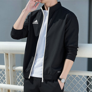 
Adidas thin jacket men's summer new stand-up collar windproof breathable black quick-drying sports woven jacket