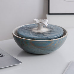 Simple Ceramic Water Flow Humidifier Fish Tank Feng Shui Wheel Rockery Ornaments Living Room Office Front Desk Desktop Decorations