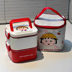 Chibi Maruko-Chan Insulated Lunch Box, Microwaveable, Lunch Box for Office Workers, Stainless Steel Compartmentalized Lunch Box
