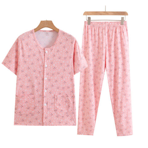 Middle-aged and elderly mothers pure cotton short-sleeved cardigan high-waisted trousers plus fat large size cardigan air-conditioning shirt summer pajamas set